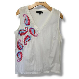 Cortefiel women's white embroidered paisley sleeves VNeck Blouse medium